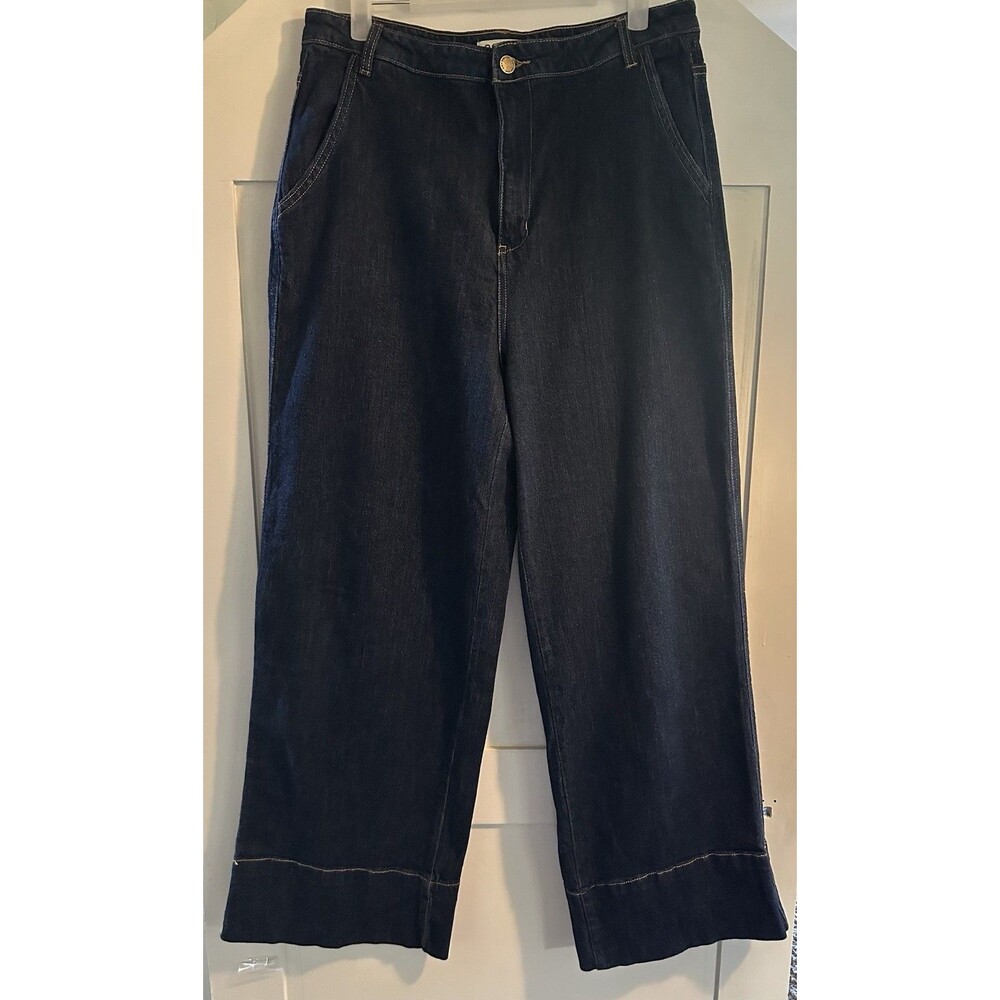 OAT New York Jeans Women Sz 8 Blue Dark Wash Wide Leg Super High Rise Pants